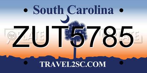 ZUT5785 South Carolina License Plate