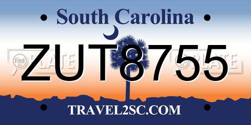 ZUT8755 South Carolina License Plate