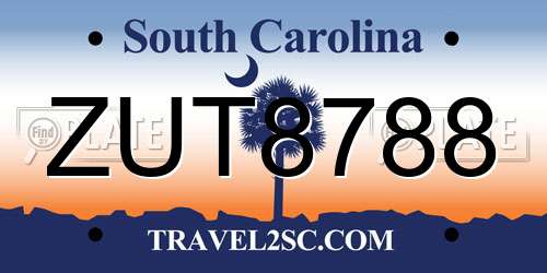 ZUT8788 South Carolina License Plate