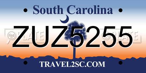 ZUZ5255 South Carolina License Plate