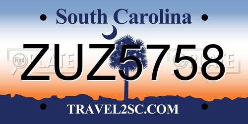 ZUZ5758 South Carolina License Plate