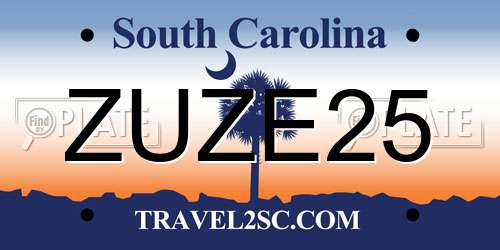 ZUZE25 South Carolina License Plate
