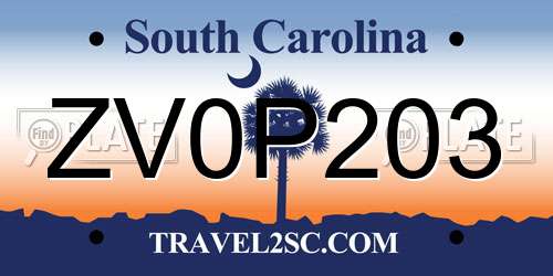ZV0P203 South Carolina License Plate