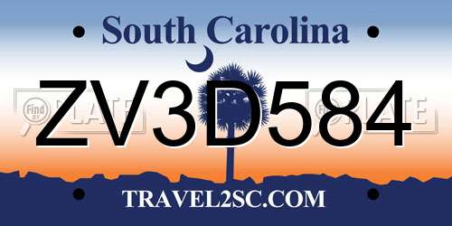 ZV3D584 South Carolina License Plate