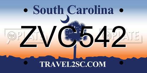 ZVC542 South Carolina License Plate