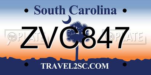 ZVC847 South Carolina License Plate