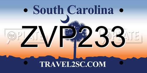 ZVP233 South Carolina License Plate