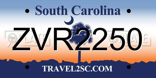 ZVR2250 South Carolina License Plate