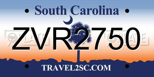 ZVR2750 South Carolina License Plate