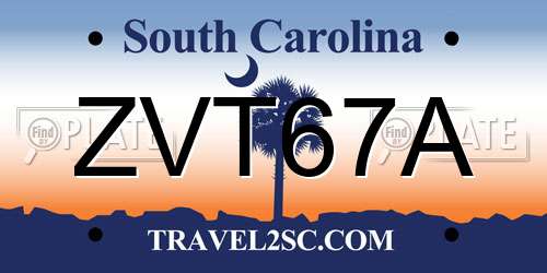 ZVT67A South Carolina License Plate