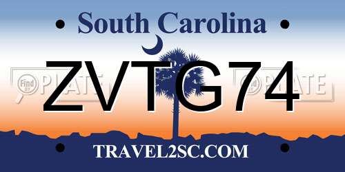 ZVTG74 South Carolina License Plate