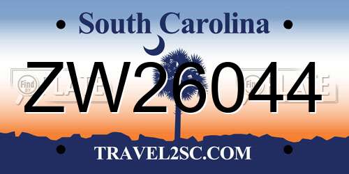 ZW26044 South Carolina License Plate
