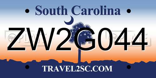 ZW2G044 South Carolina License Plate