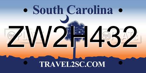 ZW2H432 South Carolina License Plate