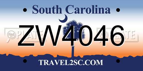 ZW4046 South Carolina License Plate