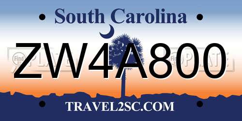 ZW4A800 South Carolina License Plate
