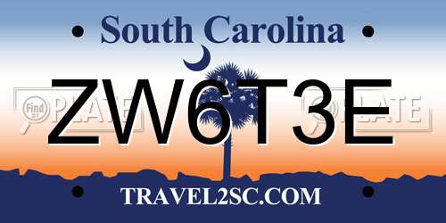 ZW6T3E South Carolina License Plate
