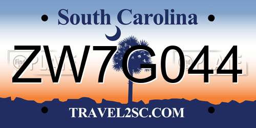 ZW7G044 South Carolina License Plate