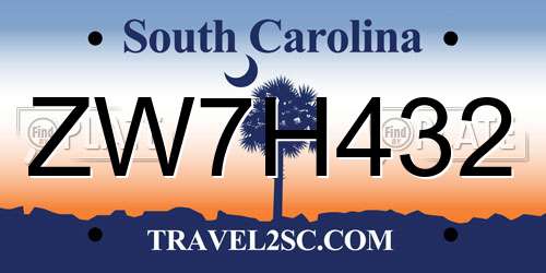 ZW7H432 South Carolina License Plate