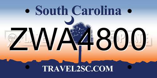 ZWA4800 South Carolina License Plate