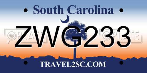 ZWG233 South Carolina License Plate