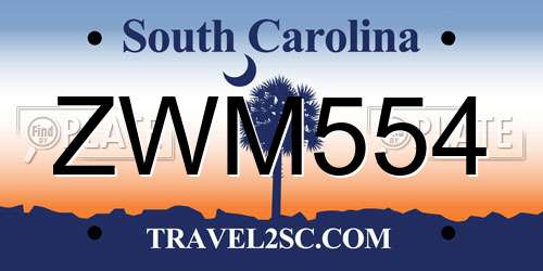 ZWM554 South Carolina License Plate