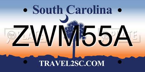 ZWM55A South Carolina License Plate