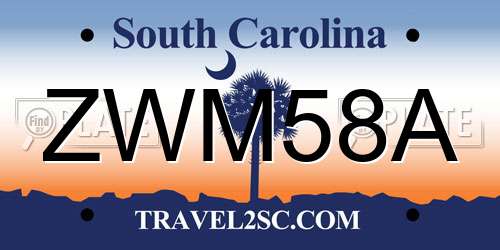 ZWM58A South Carolina License Plate