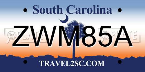 ZWM85A South Carolina License Plate