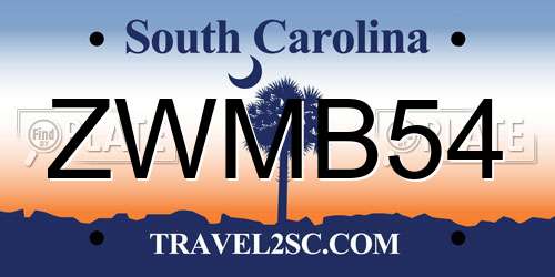 ZWMB54 South Carolina License Plate