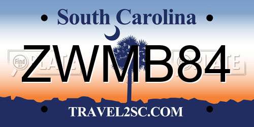 ZWMB84 South Carolina License Plate
