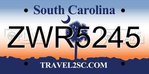 ZWR5245 South Carolina License Plate
