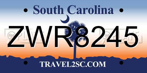 ZWR8245 South Carolina License Plate