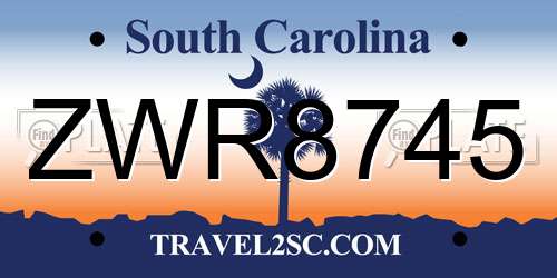 ZWR8745 South Carolina License Plate