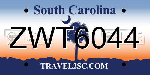 ZWT6044 South Carolina License Plate