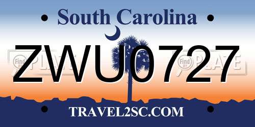 ZWU0727 South Carolina License Plate