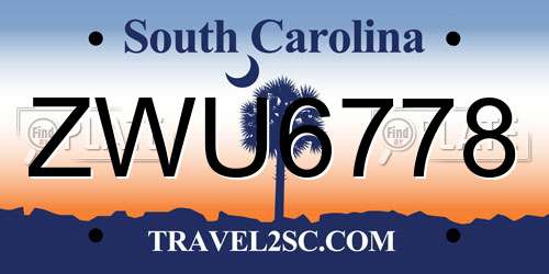 ZWU6778 South Carolina License Plate