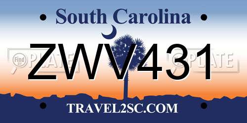 ZWV431 South Carolina License Plate