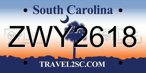 ZWY2618 South Carolina License Plate