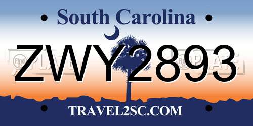 ZWY2893 South Carolina License Plate