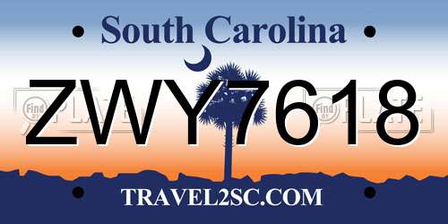 ZWY7618 South Carolina License Plate