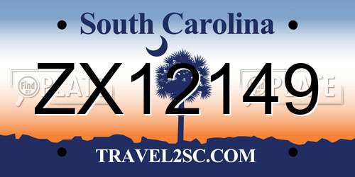 ZX12149 South Carolina License Plate
