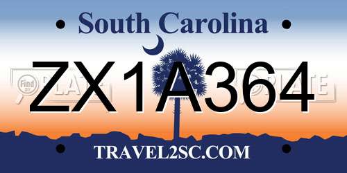 ZX1A364 South Carolina License Plate