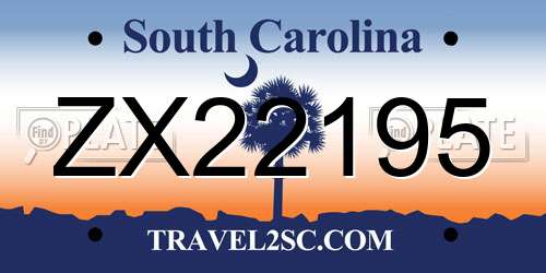 ZX22195 South Carolina License Plate