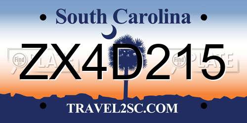 ZX4D215 South Carolina License Plate