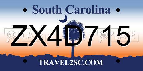 ZX4D715 South Carolina License Plate