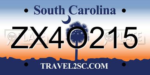 ZX4O215 South Carolina License Plate