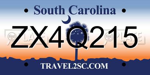 ZX4Q215 South Carolina License Plate