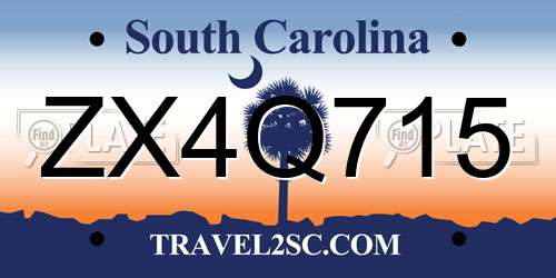 ZX4Q715 South Carolina License Plate