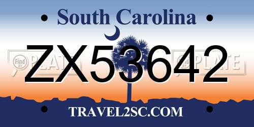 ZX53642 South Carolina License Plate